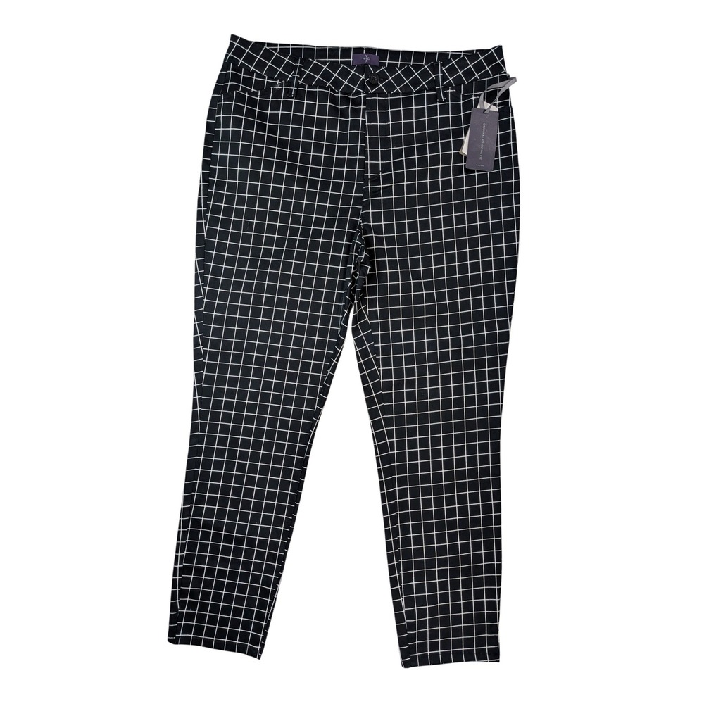 NYDJ Windowpane Ankle Pants Womens 14 Black White Lift Tuck Stretch NWT